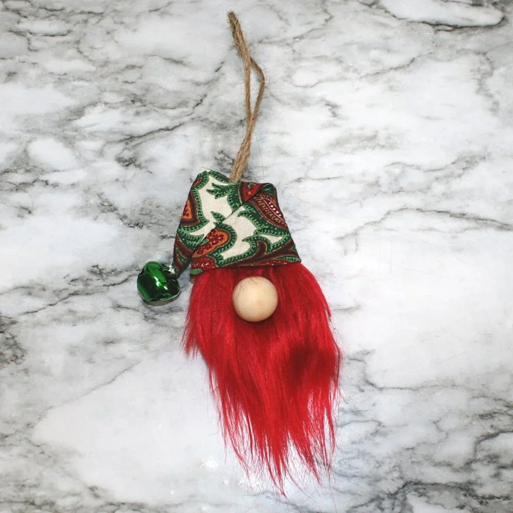 HAND CRAFTED Gnome Christmas Ornaments Set of 3 - White Paisley Print